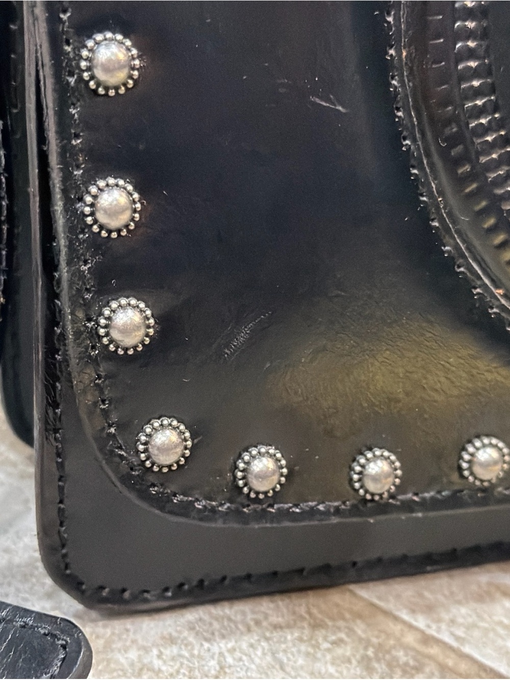 Patricia Nash Embossed Shield Leather Shoulder Bag Medium Black - Picture 3 of 12